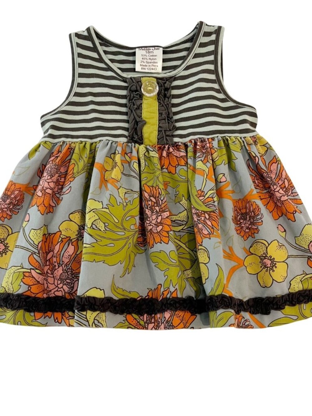 Matilda Jane Multicolor Striped Floral Dress Artsy Boho - Size 18 Months